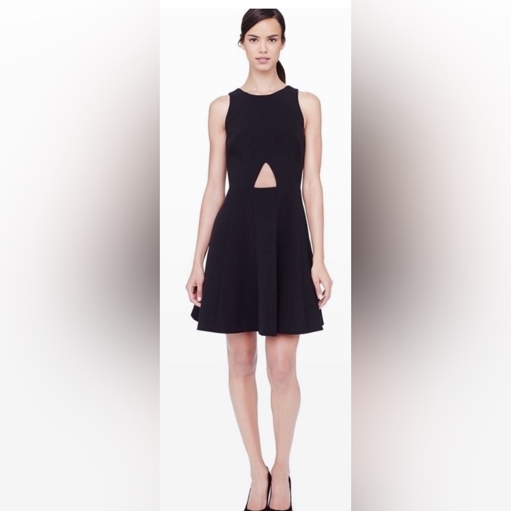 Club Monaco Mini Pleated Dress Stretchy Knit Midriff Keyhole in Black size S